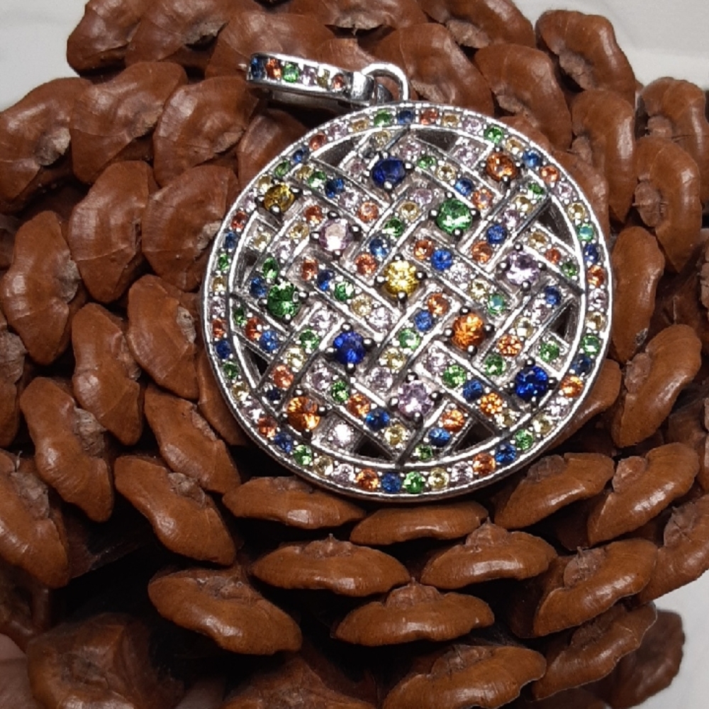 925 Genuine Sapphire And Tsavorite Garnet Pendant.
